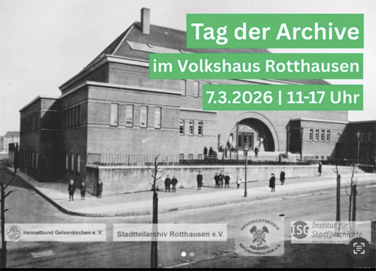 Werbekarte für den Tag der Archive am 7.3.2026 im Volkshaus Rotthausen