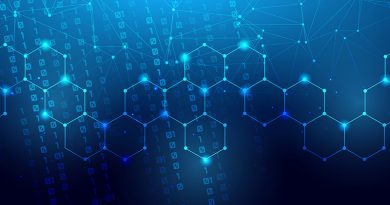 Themenbild zu Technologie, Netzwerk, Daten. Blauer Hintergrund mit leuchtendem Netzmuster.