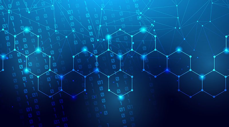 Themenbild zu Technologie, Netzwerk, Daten. Blauer Hintergrund mit leuchtendem Netzmuster.