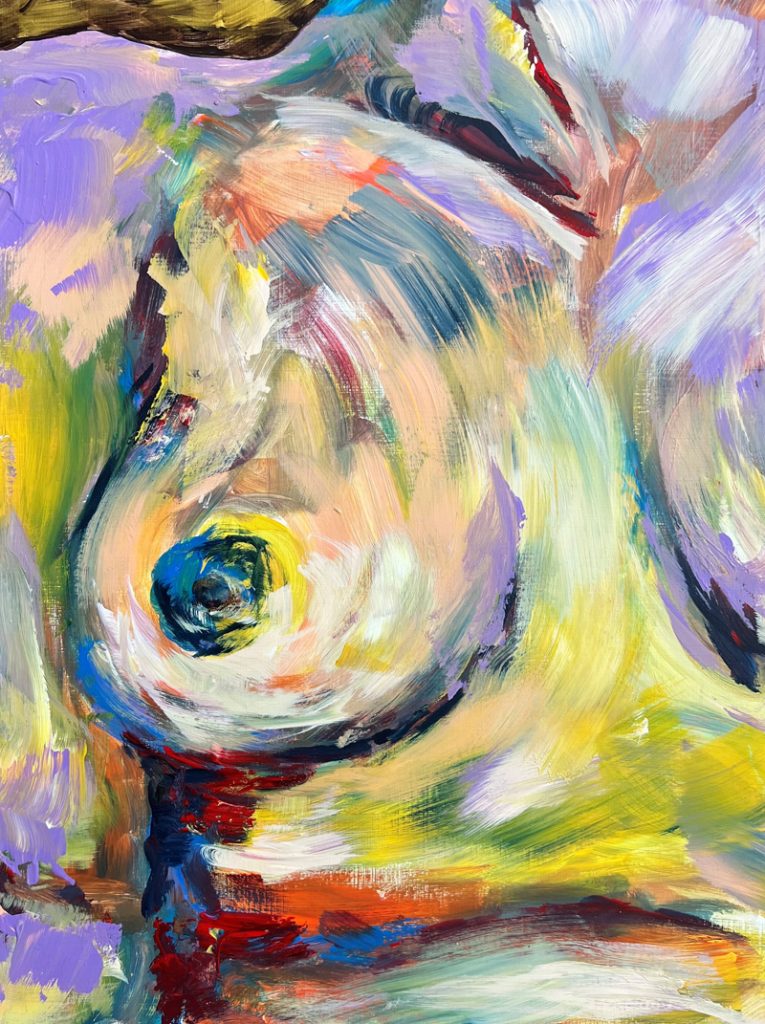 Malerei von Maria Meza, Frauenbrust in verschiedenen Farben