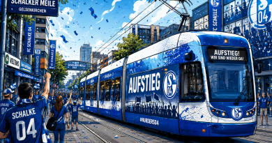 KI-generiertes Bild einer Schalke-Bahn zum Aufstieg des Schalke 04.