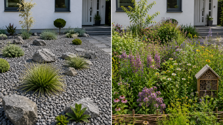 Steingarten vs. bienenfreundlicher Vorgarten